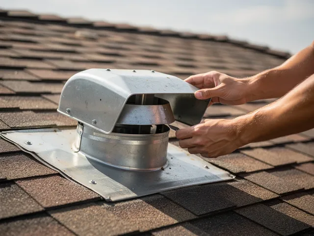 Rancho Mission Viejo Dryer Vent Cleaning certified technician safely cleaning a roof-mounted dryer vent in Rancho Mission Viejo