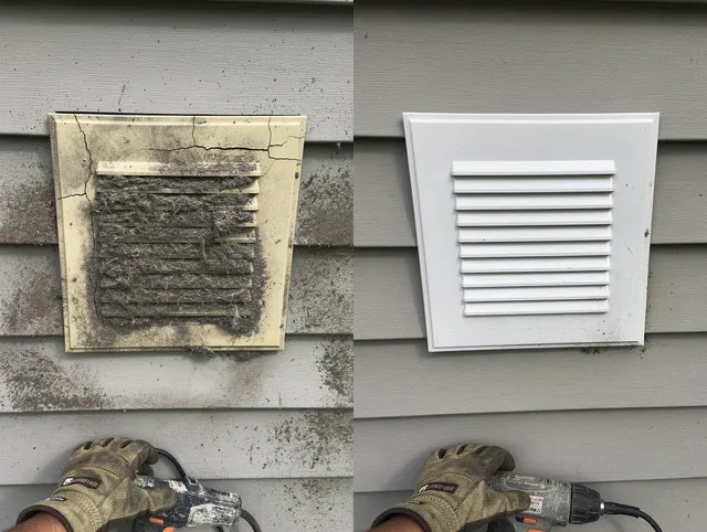 Rancho Mission Viejo Dryer Vent Cleaning technician installing high-quality dryer vent cover at a residential property in Rancho Mission Viejo