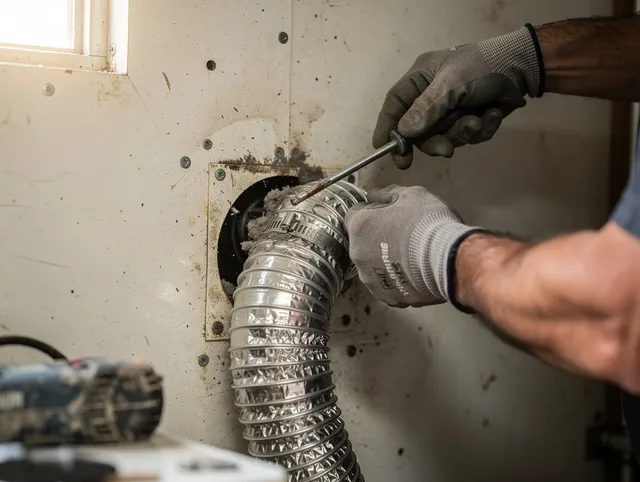 Rancho Mission Viejo Dryer Vent Cleaning technician performing precise dryer vent hose installation in Rancho Mission Viejo